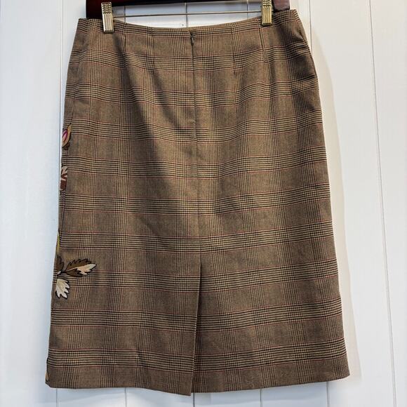 Company Ellen Tracy Dk Academia Houndstooth Embroidered Wool Skirt Size 8 Brown - Picture 2 of 10